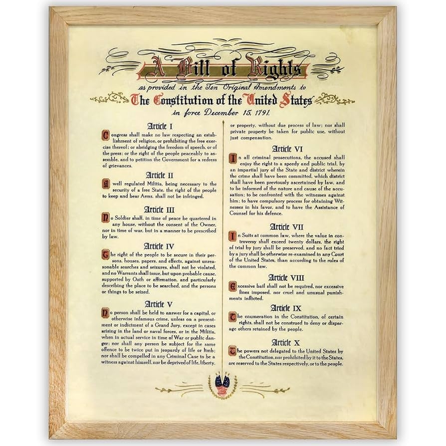 Amazon United States Bill Of Rights First Ten Amendments 11x14 Framed Wall Art Print Makes A Great American Home Decor And Housewarming Gift Home U0026 Kitchen