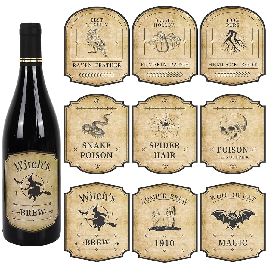 Amazon Whaline Halloween Wine Bottle Labels Stickers Vintage 