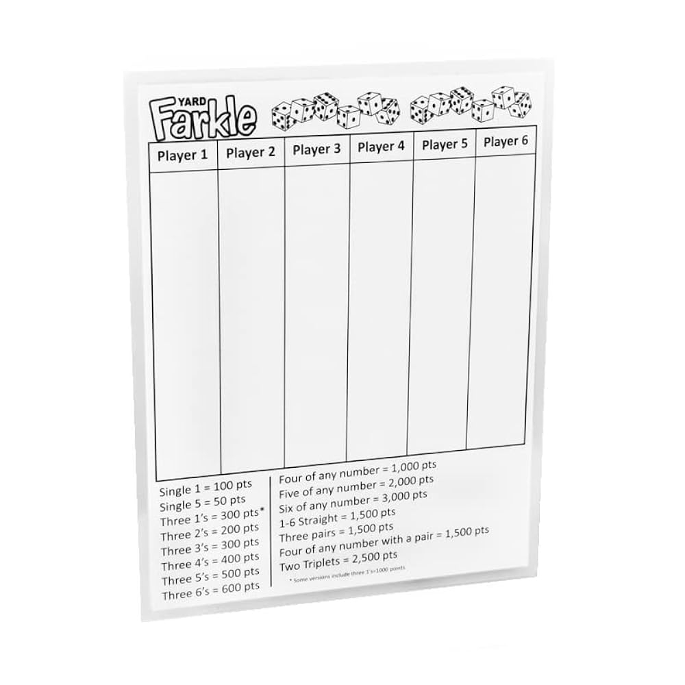 Amazon YARD FARKLE SCORE CARDS With Rules On The Back 