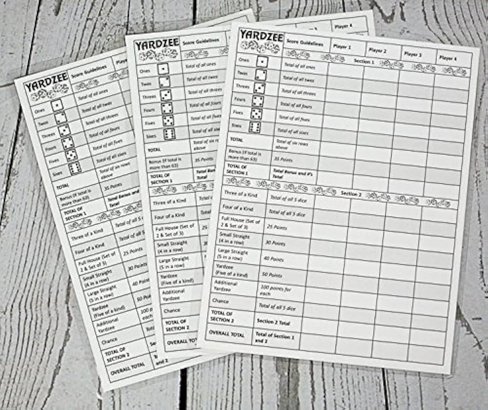 Amazon Yardzee Score Cards With Rules On The Back Laminated Amazon Yardzee Score Cards With Rules On The Back Laminated