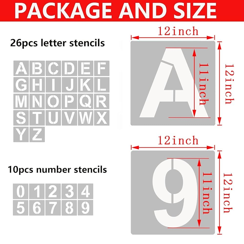 Amazon YEAJON 12 Inch Letter Stencils And Numbers 36 Pcs Alphabet Art Craft Stencils Reusable Plastic Templates For Wood Wall Fabric Rock Signage DIY Art Projects 12 Inch Arts Crafts U0026 Sewing