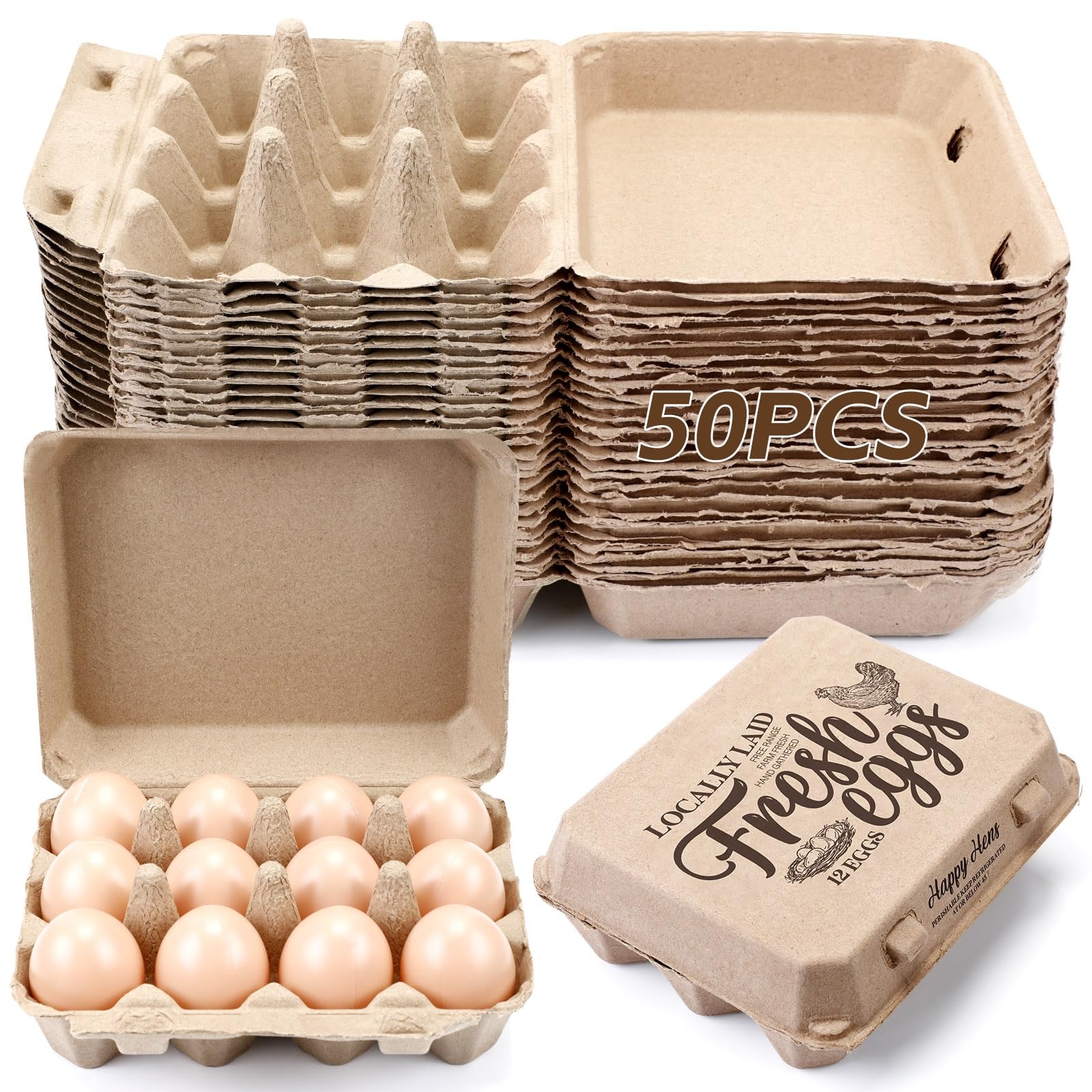 Amazon Zhanmai 50 Pcs Natural Paper Pulp Egg Cartons Blank Bulk 12 Count Dozen Vintage Classical 3 X 4 Style Square Chicken Cardboard Egg Tray Holder For Family Farm Market Storing Stylish 