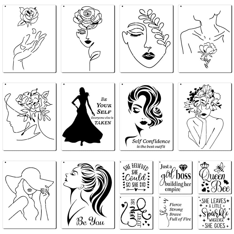 Amazon Zonon 16 Pieces Women Theme Stencils Canvas Painting Stencils Floral Female Face And Inspirational Quote Paint Lady Face For Home Wall Art Decor Painting On Canvas Paper Arts Crafts U0026
