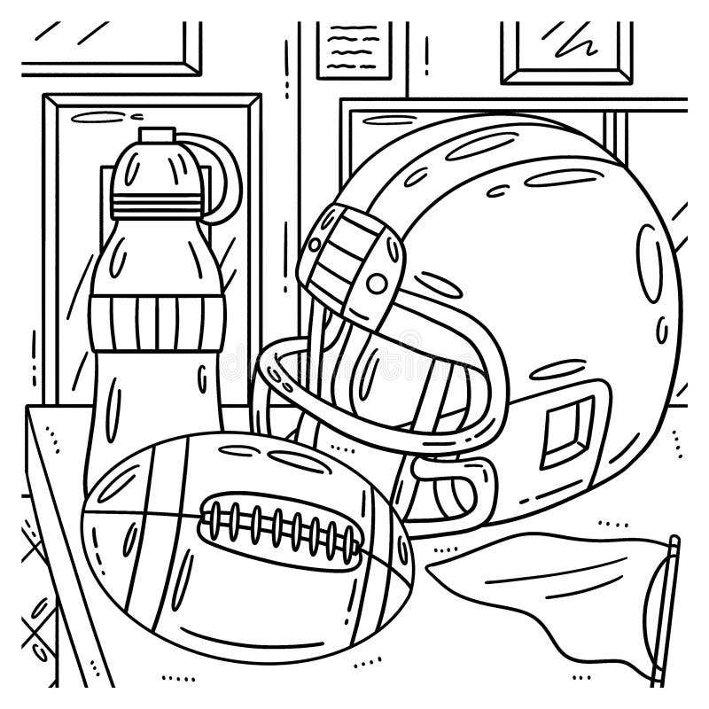 American Football And Helmet Coloring Page Stock Vector 