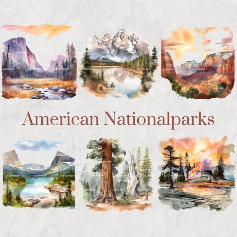 American National Parks Watercolor Clipart Set Hand painted Scenic Landscapes USA Parks Digital Scrapbooking Printable DIY Invitation Etsy