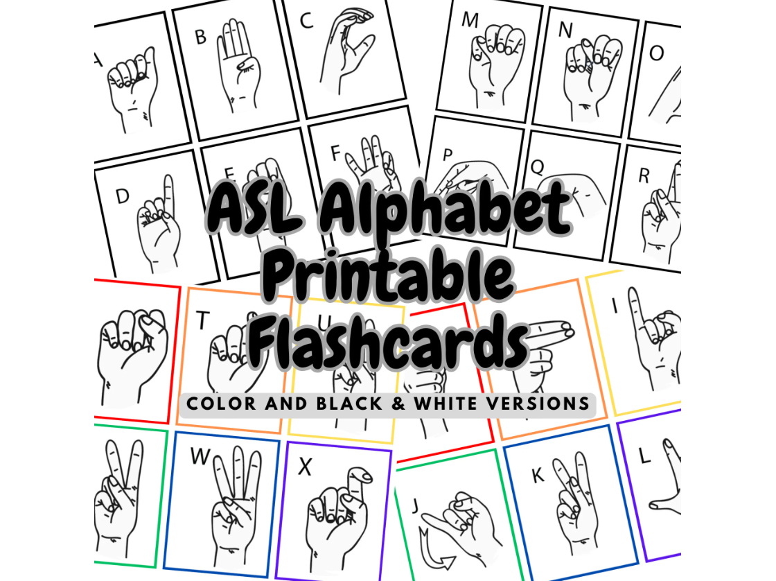 American Sign Language Alphabet Flash Cards Color And Black And White Printables Classful