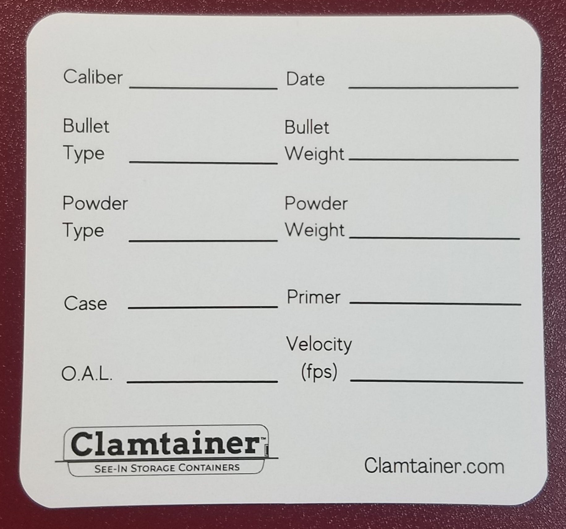 Ammo Reloading Recipe Labels 12 pack 