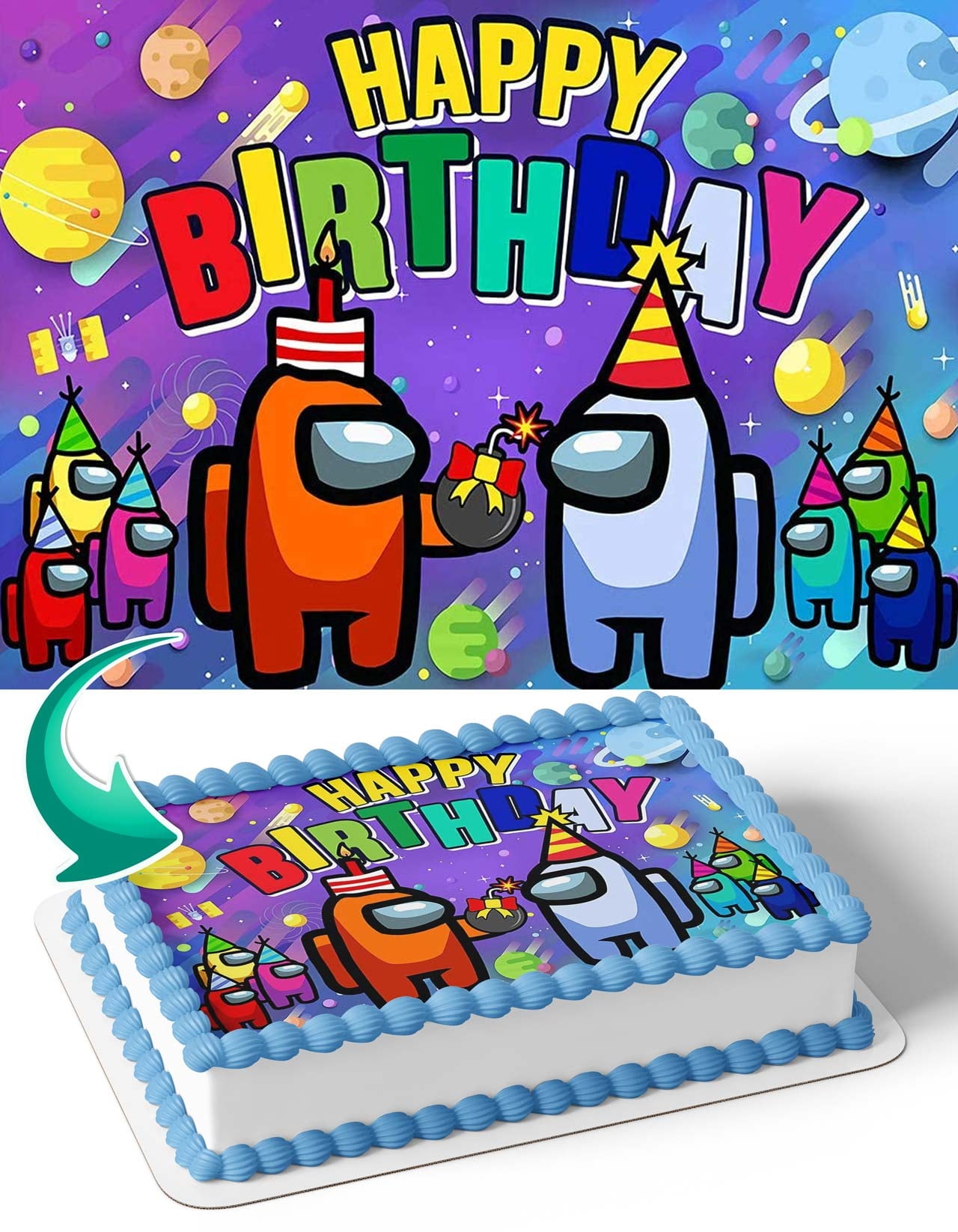 Among Us Birthday Party Edible Image Cake Topper Personalized Birthday Sheet Decal Banner 1 4 Sheet