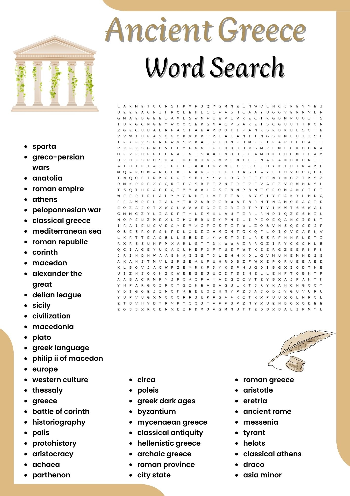 Ancient Greece Word Search Puzzle Worksheet Activities For Kids Made By Teachers