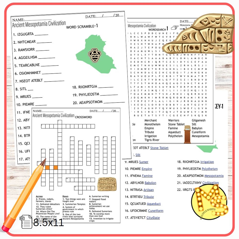 Ancient Mesopotamia Civilization Worksheets Crossword Word Scramble Word Search Made By Teachers
