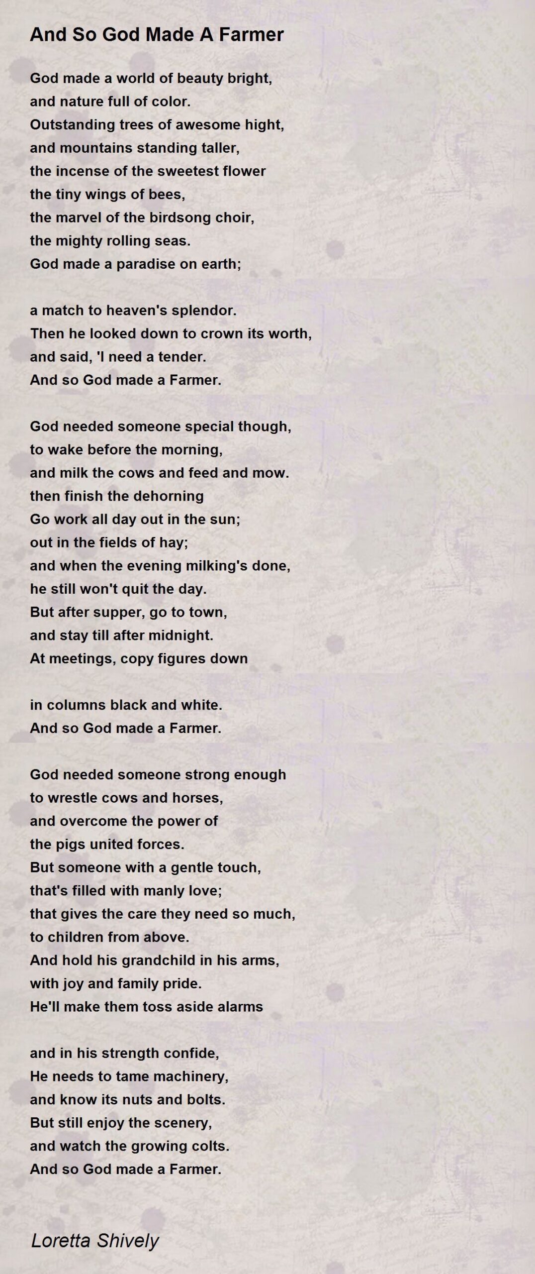 And So God Made A Farmer And So God Made A Farmer Poem By 
