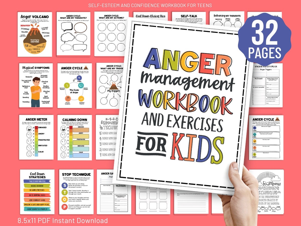 Anger Management For Kids Workbook Worksheets Calming Strategies Emotional Self Regulation Coping Skills SEL Counseling Activities Therapist Etsy
