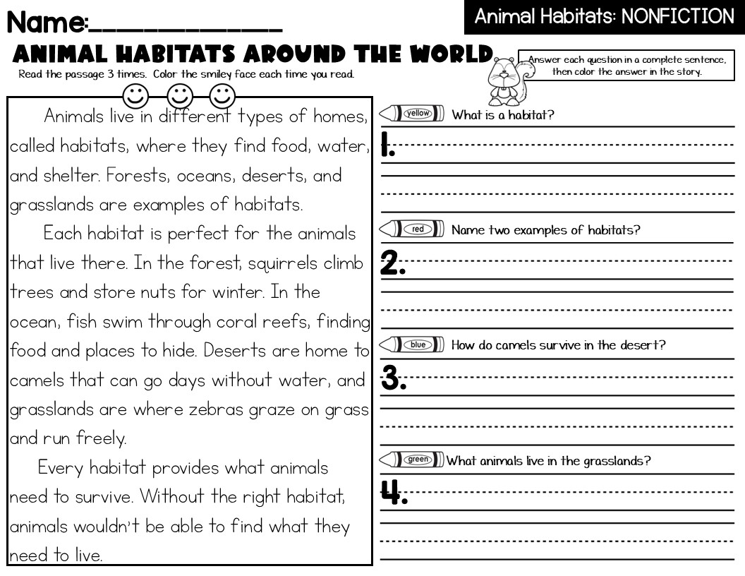 Animal Habitats Fiction And Nonfiction Reading Passages With Text 