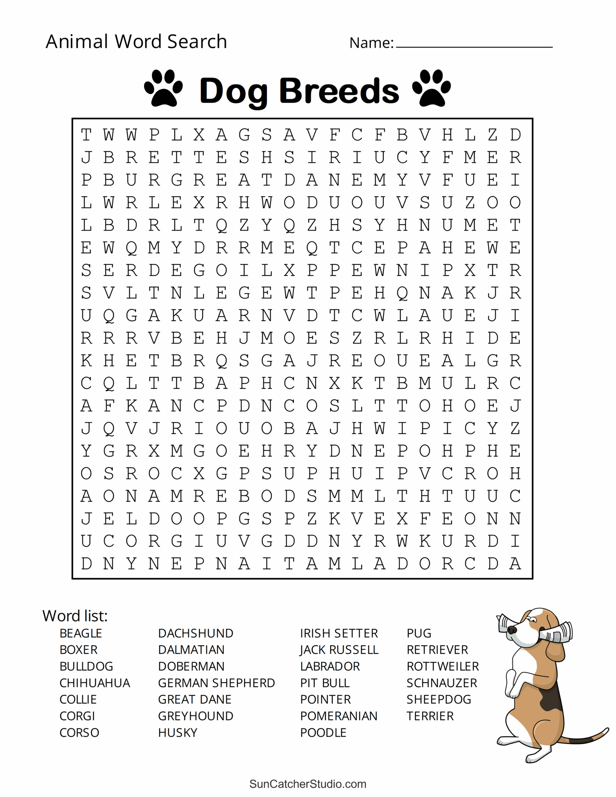 Animal Word Search Free Printable Dog Pet Dinosaur Puzzles Animal Word Search Free Printable Dog Pet Dinosaur Puzzles