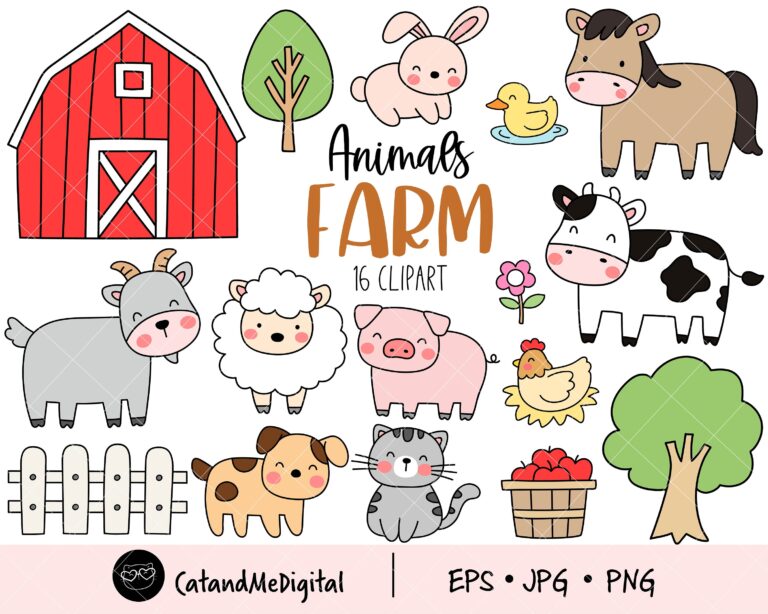 Animals Farm Clipart Cute Farm Animals Farm Clipart Animal Clipart Farm Printable Cow Sheep Horse Pig Duck Barn Clip Art Instant Download Etsy