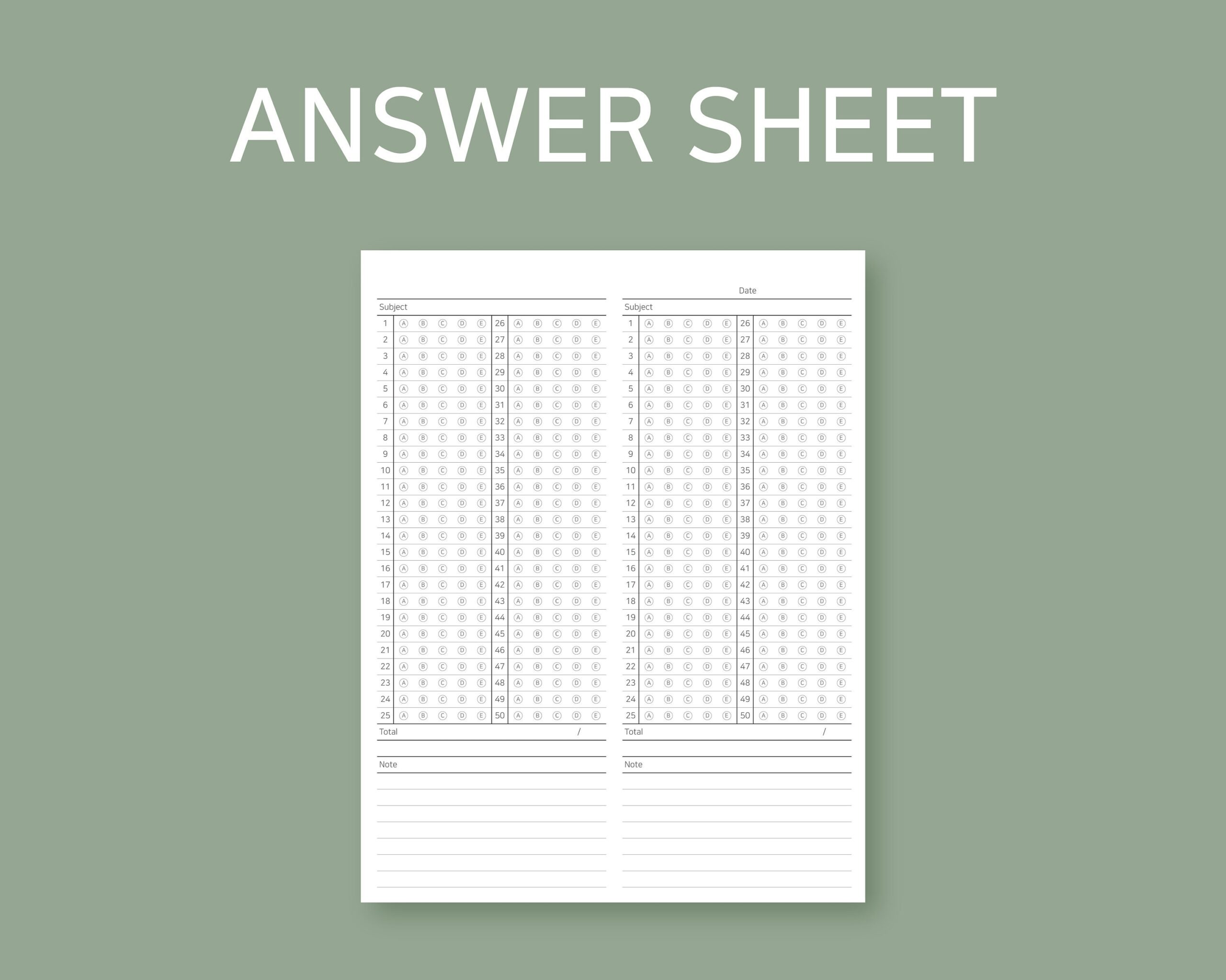 Answer Sheet Answer Sheet Printable Answer Sheet PDF Answer Sheet Download Answer Sheet 2020 Etsy