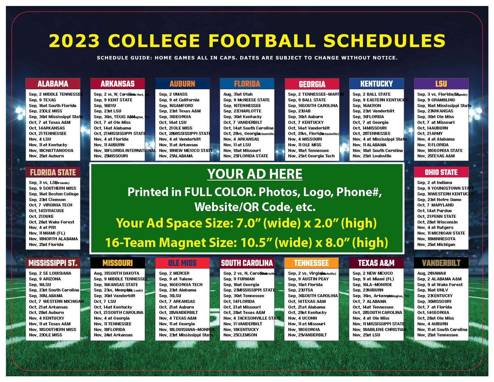 2019 college football tv schedule printable