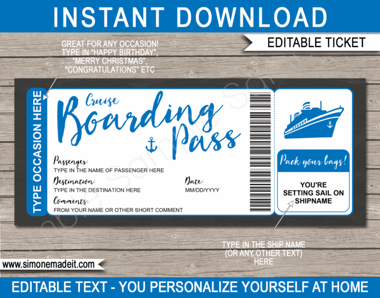 Any Occasion Cruise Boarding Pass Gift Colors