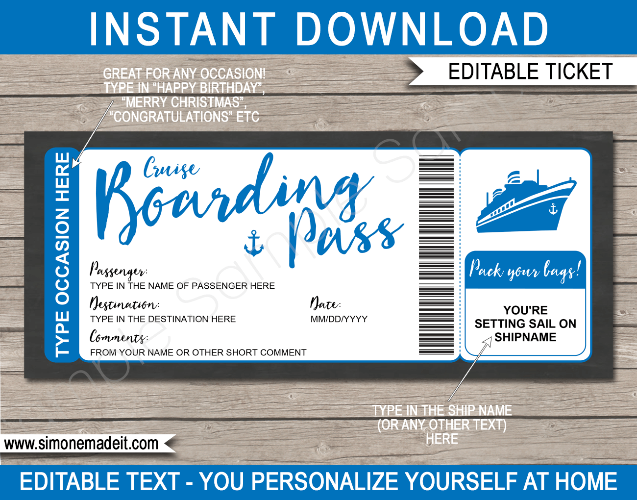 Any Occasion Cruise Boarding Pass Gift Colors
