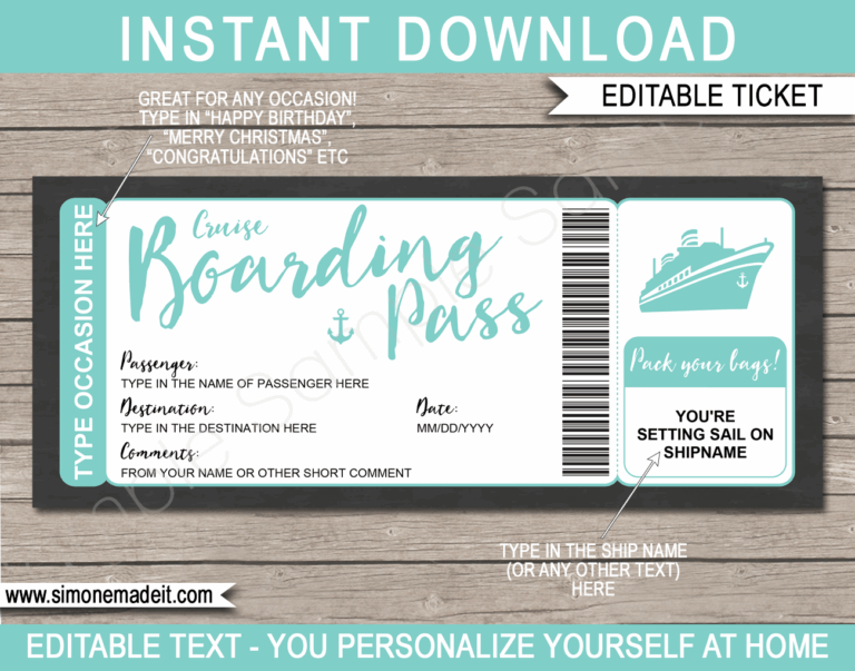 Any Occasion Cruise Boarding Pass Gift Colors