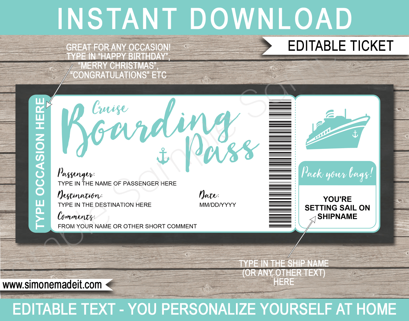 Any Occasion Cruise Boarding Pass Gift Colors