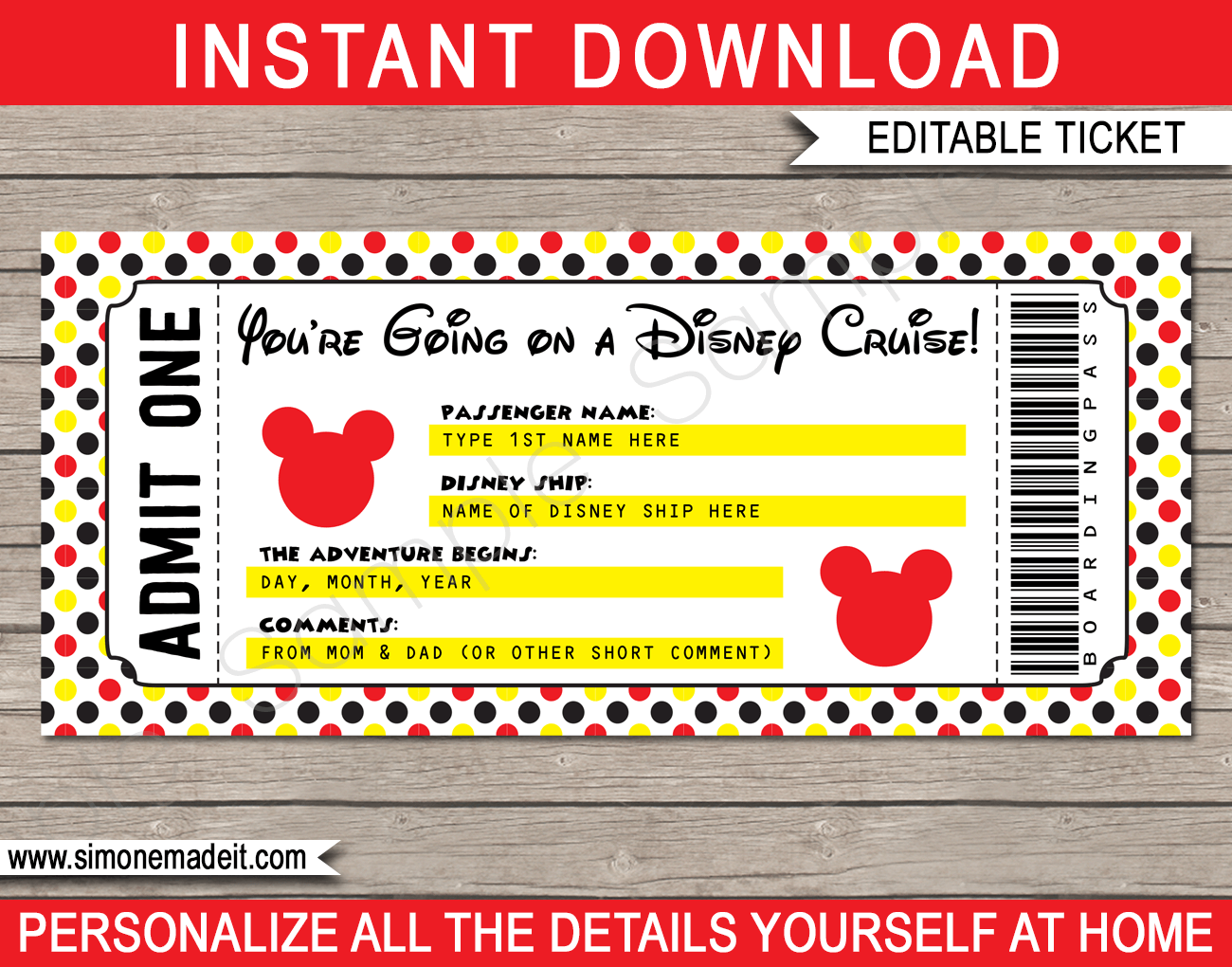 Any Occasion Disney Cruise Ticket Polka Dot