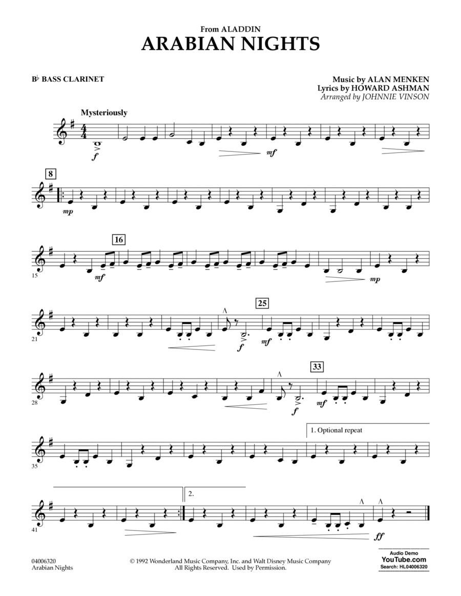 Arabian Nights from Disneys Aladdin arr Johnnie Vinson Bb Worksheets Library