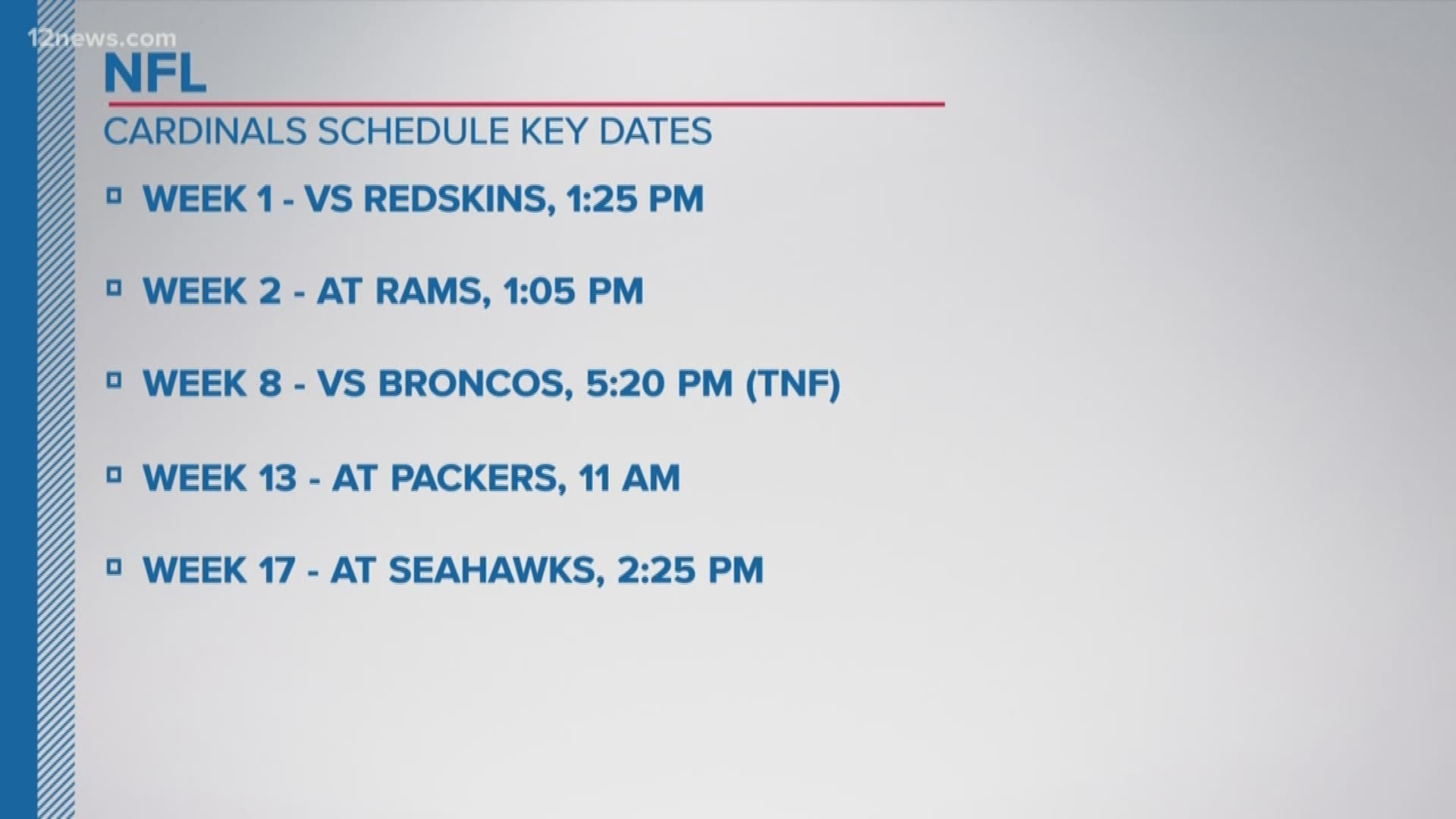 Arizona Cardinals 2018 Schedule Announced Arizona Cardinals 2018 Schedule Announced
