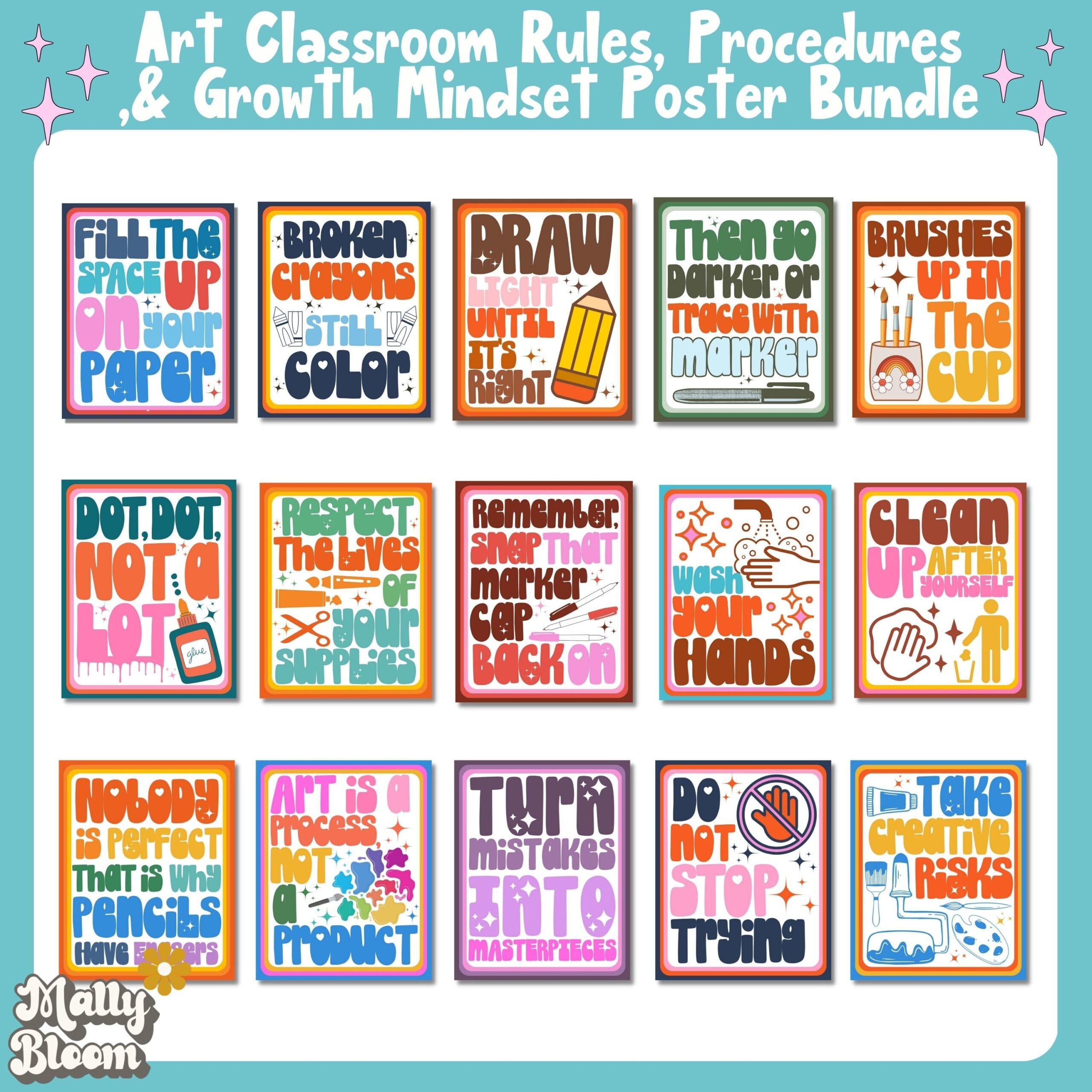 Art Room Poster Art Class Rules And Procedure Poster Bundle Growth Mindset Printable Art Classroom Decor Elementary Art Middle School Etsy