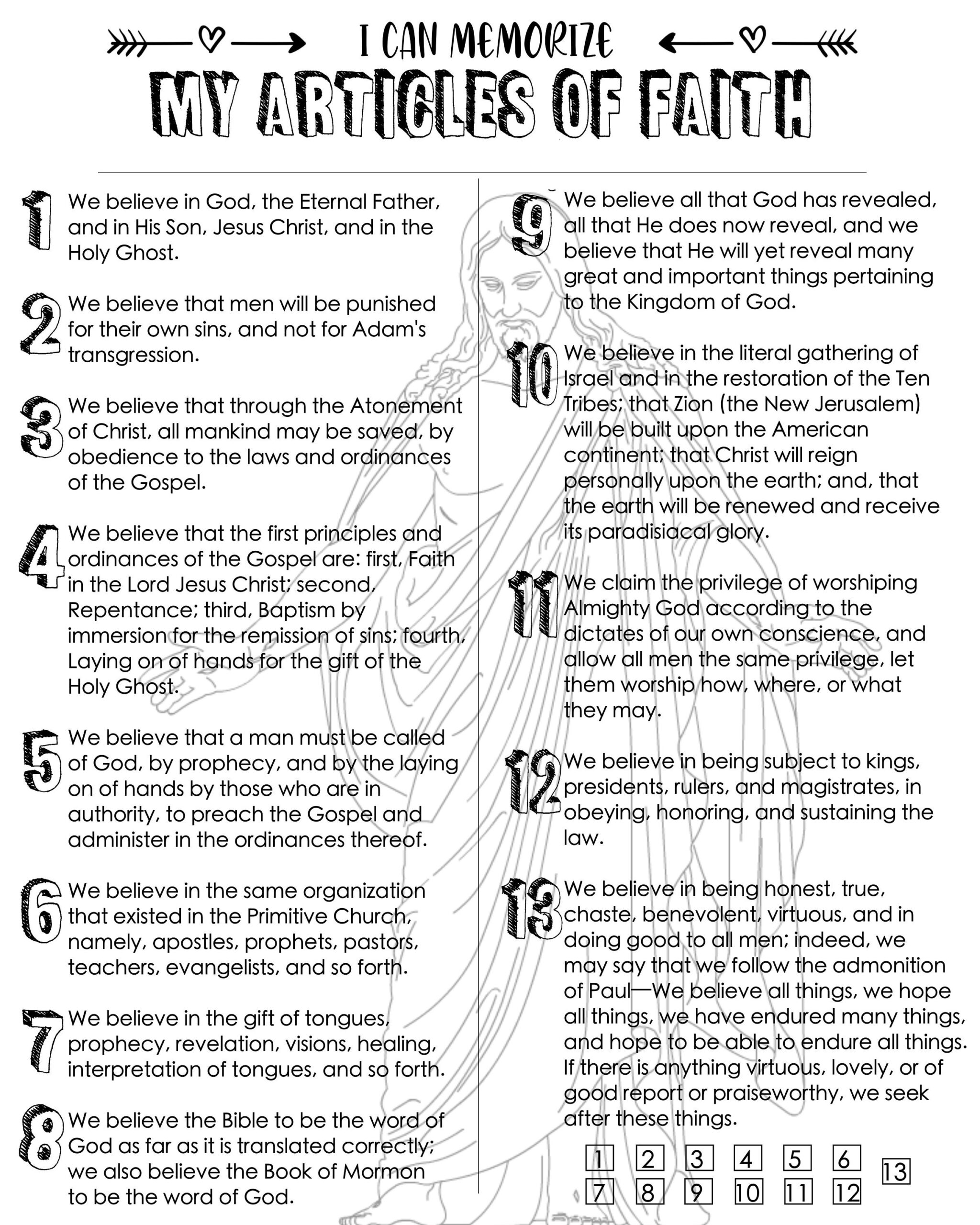 Articles Of Faith Printable With Certificate