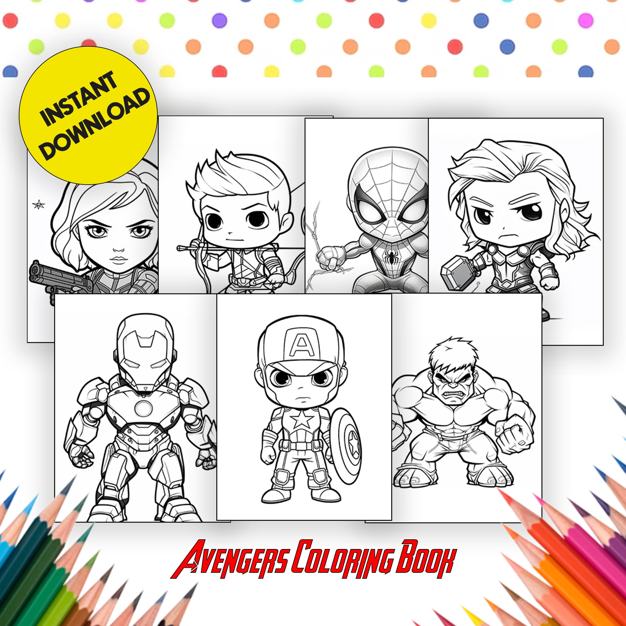 Avengers Coloring Book 7 Superhero Pages instant Download Etsy