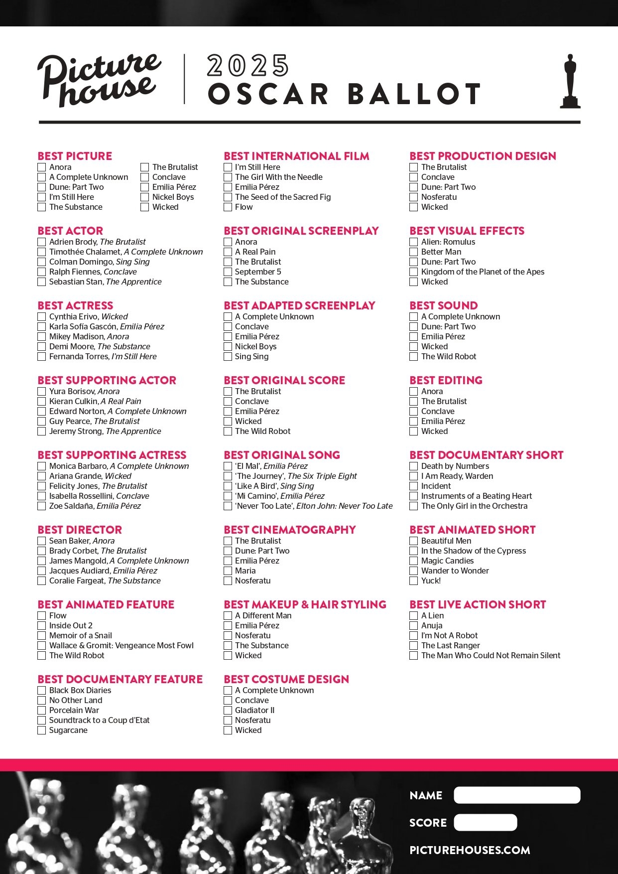 printable oscar ballot 2018