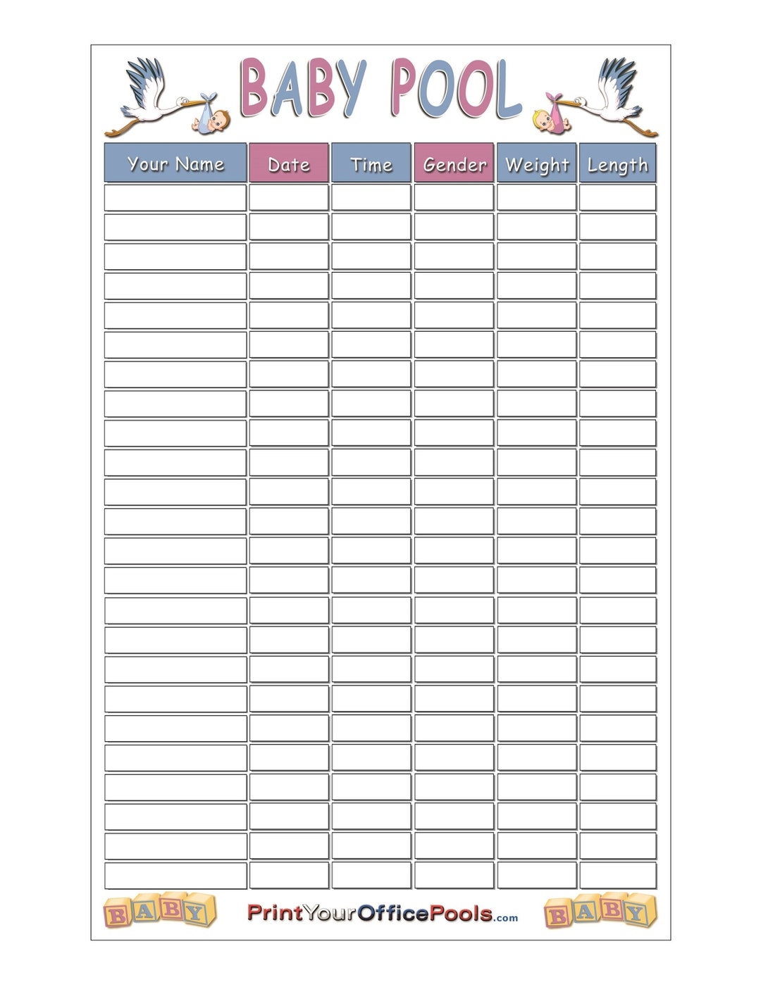 Baby Birth Pool Guess Game Pregnancy Due Date Shower Party Betting Games Chart Instant Digital Download Shower Favors Includes Gender Etsy