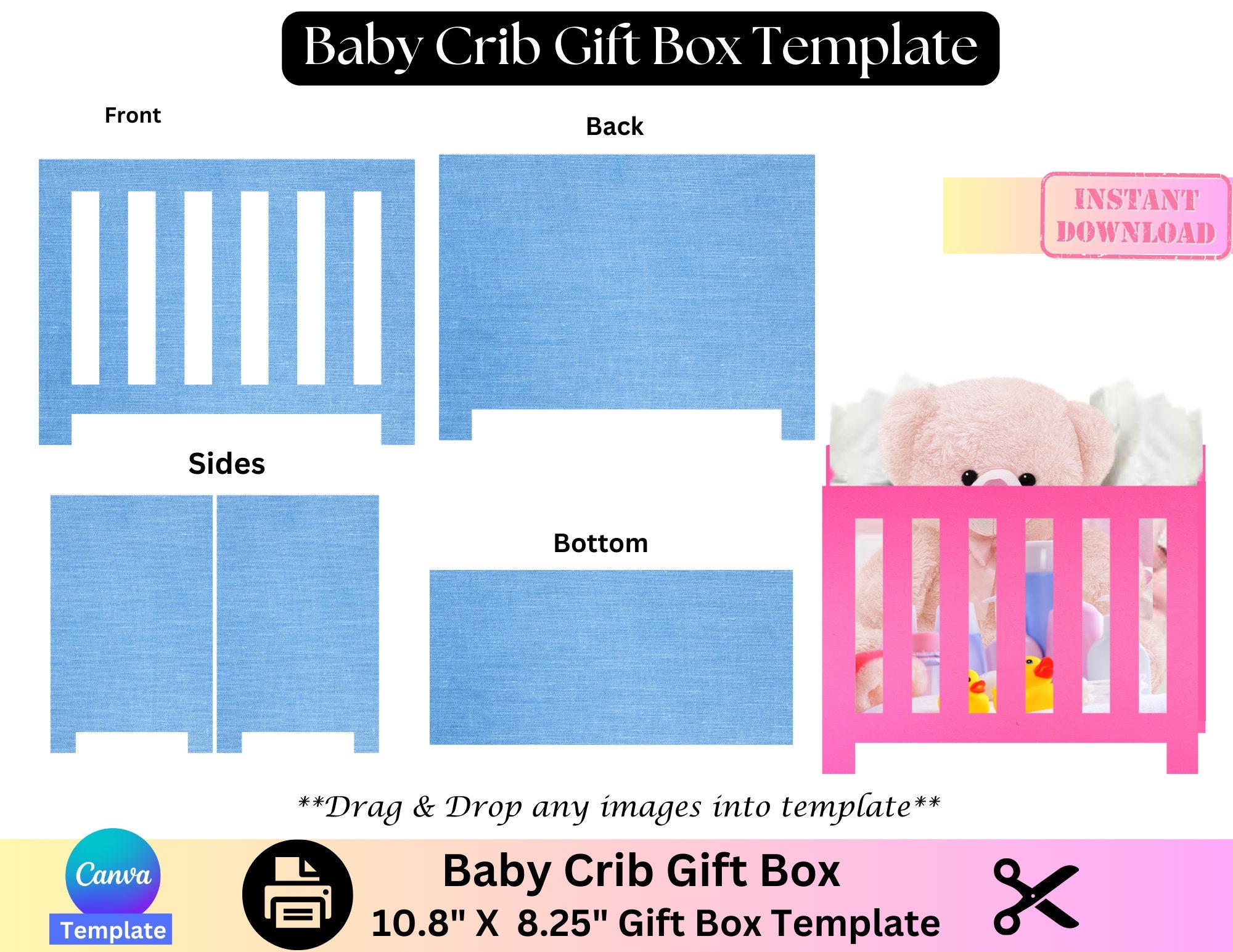 Baby Crib Gift Box Template Baby Shower Baby Gift Newborn Gift Personalized Baby Template New Baby Gift Canva Template Editable Box Etsy