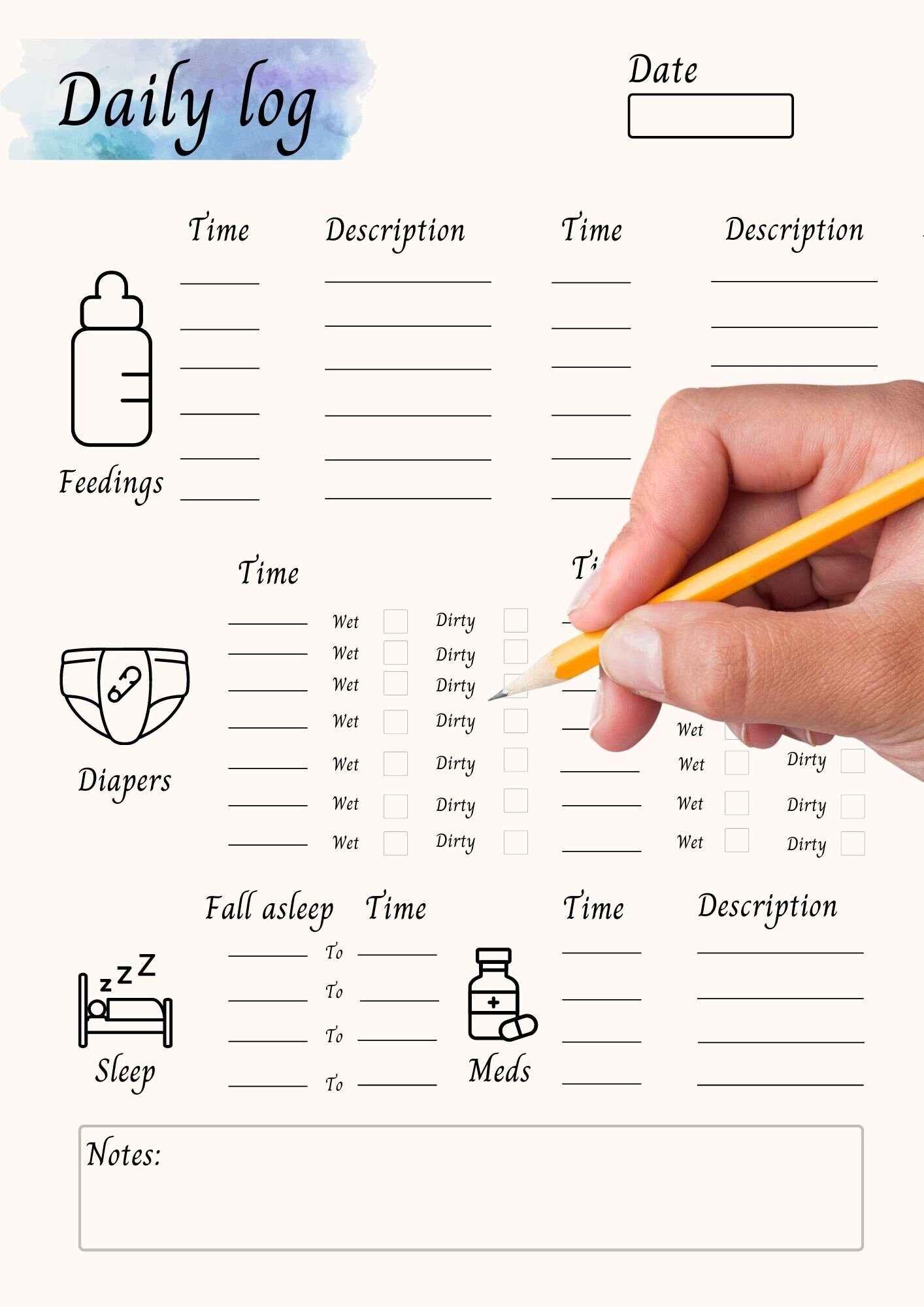 Baby Daily Log Printable Infant Daily Log Baby Care Journal 