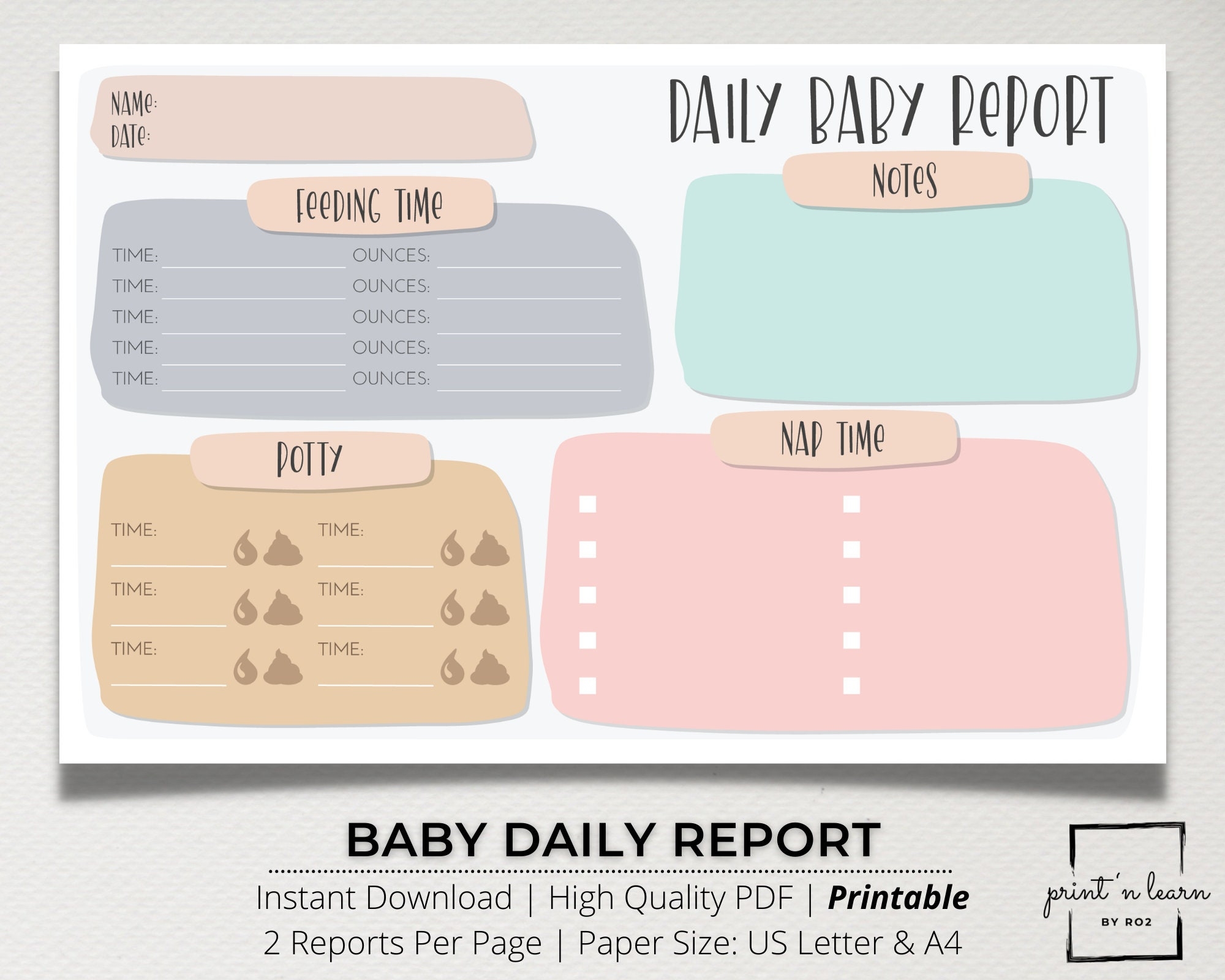 Baby Daily Log Template Baby Daily Report Baby Report Baby Tracker Nanny Log Infant Daily Report Babysitter Report Daycare Report Etsy