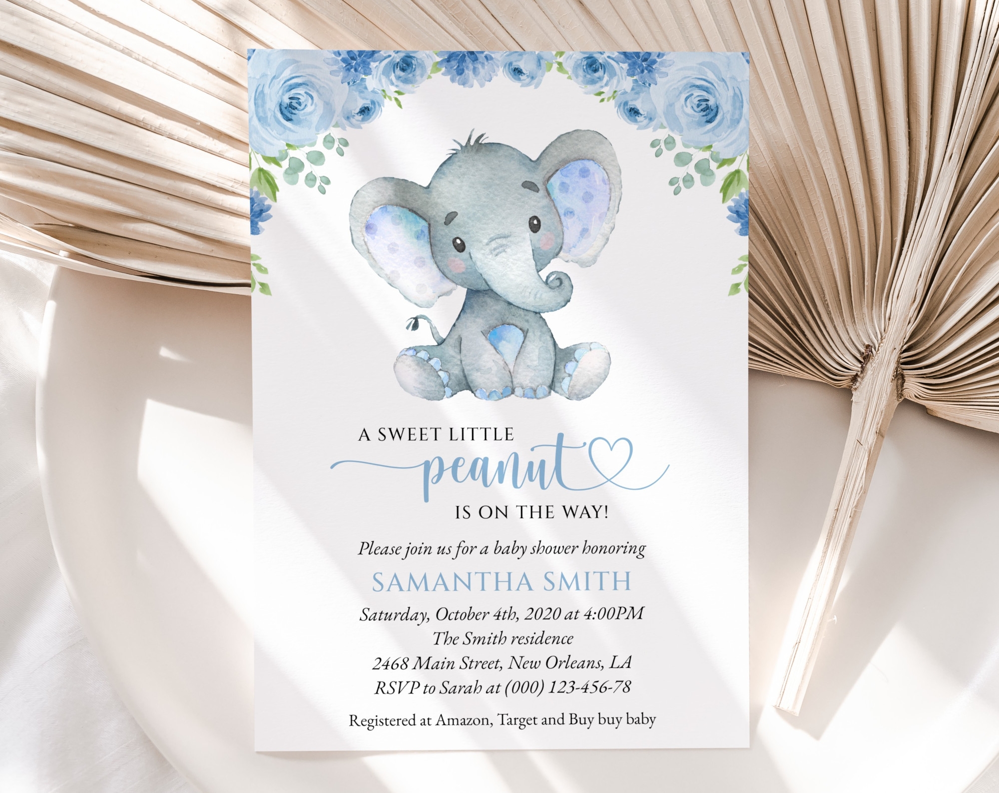 Baby Elephant Baby Shower Invitation Boy Baby Shower Printable File Edit Yourself SH08