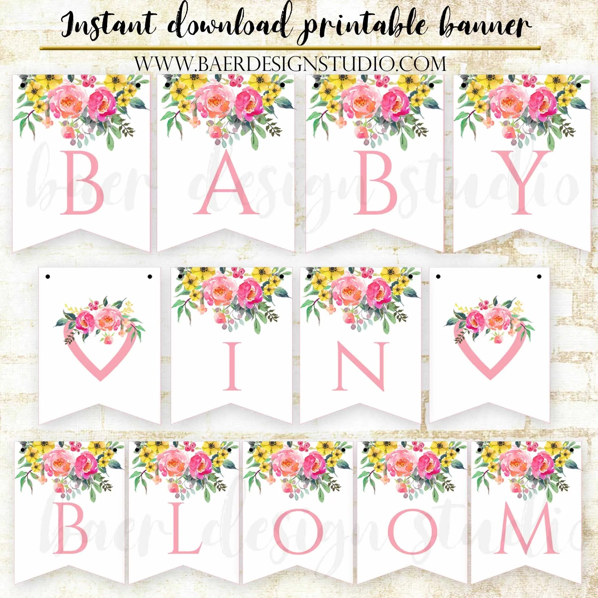 Baby In Bloom Printable Baby Shower Banner Instant Download Baer Design Studio