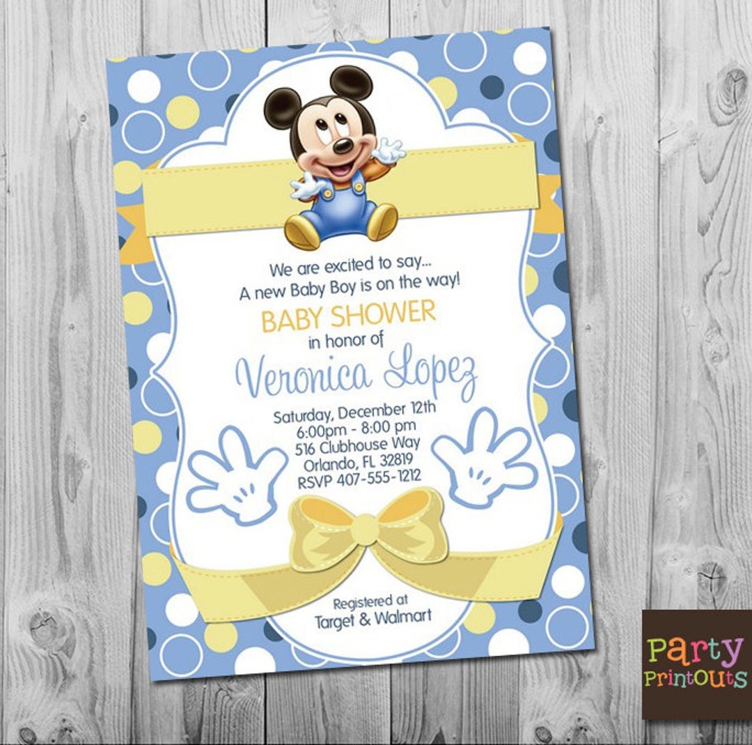 Baby Mickey Baby Shower Invitation Blue Mickey Mouse Baby Shower Invitations Blue Yellow Mickey Invite Digital Printable Template Etsy