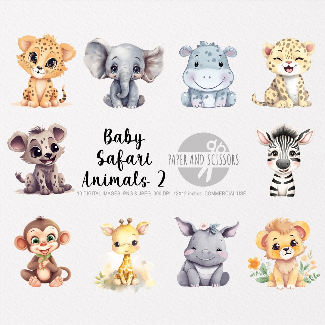 Baby Safari Animals Clipart Baby Safari Animals PNG Animals Illustration Cute Animals Clipart Nursery Decor Art Nursery Wall Art PNG Etsy