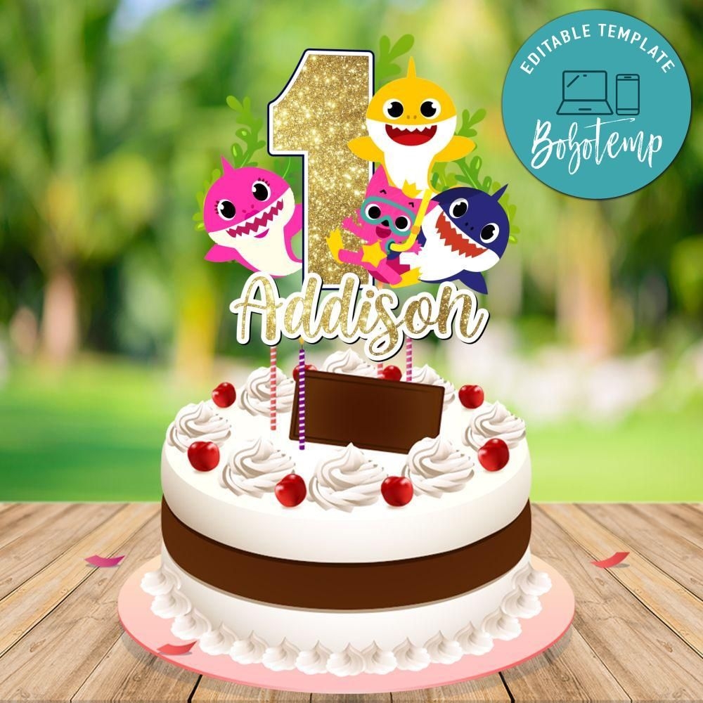 Baby Shark 1st Birthday Cake Topper Digital File Printable DIY