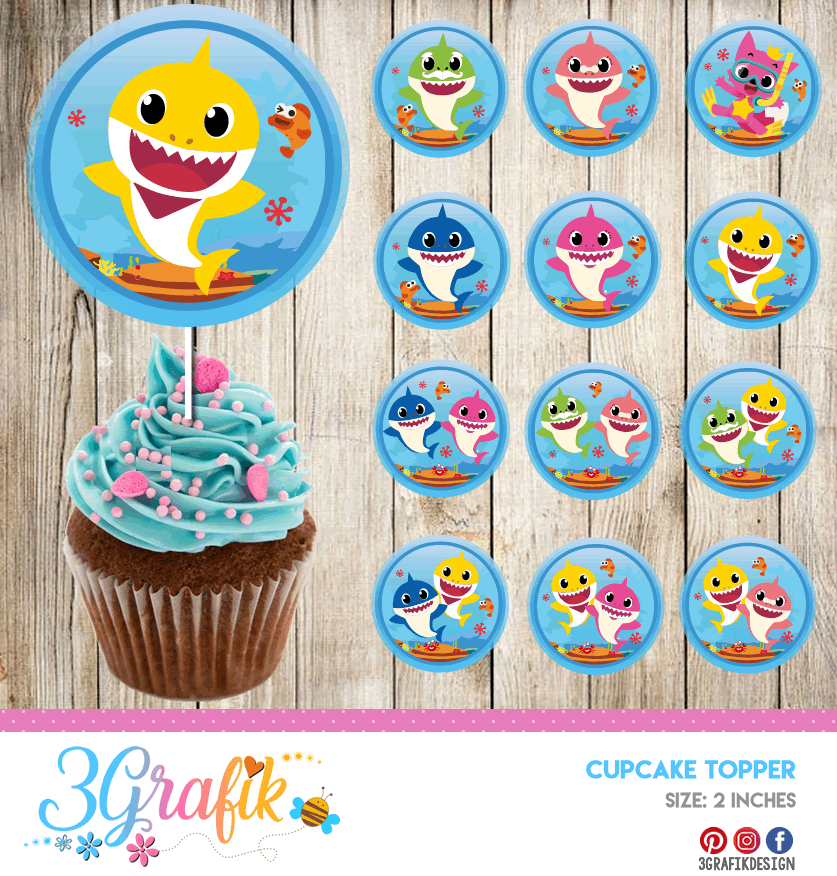 Baby Shark Cupcake Topper Printable
