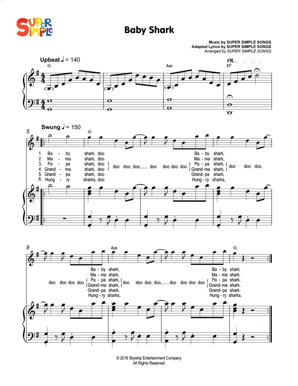 Baby Shark Sheet Music Super Simple