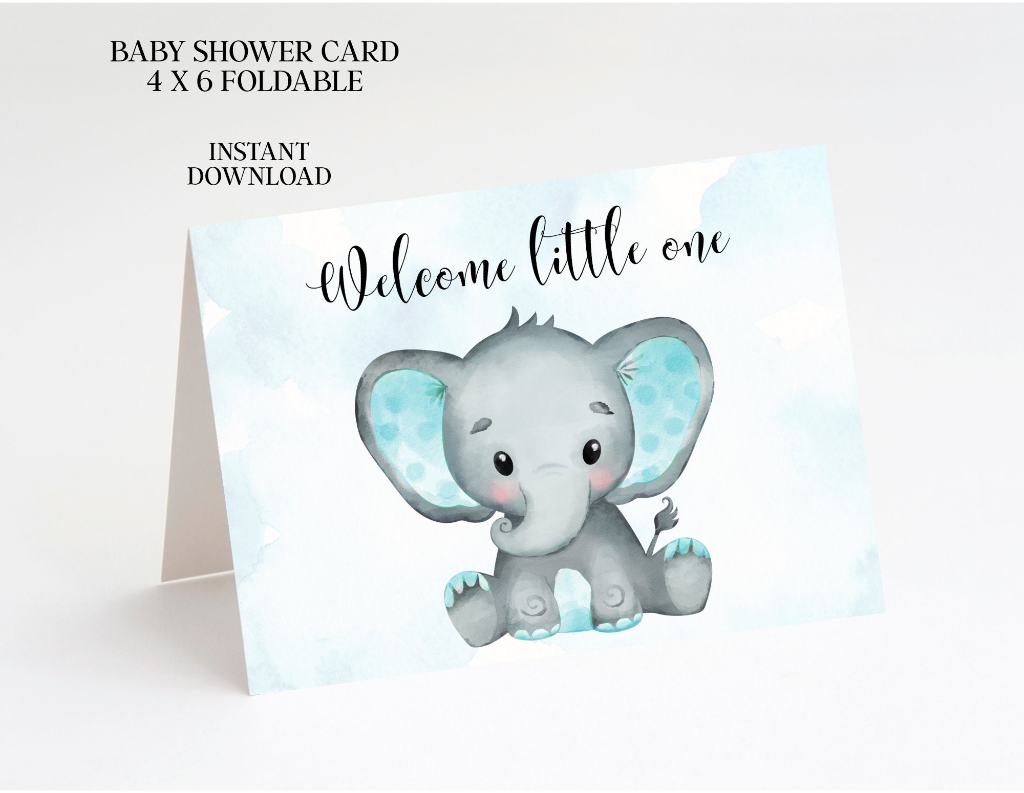 Baby Shower Card Printable Boy Elephant Watercolor 