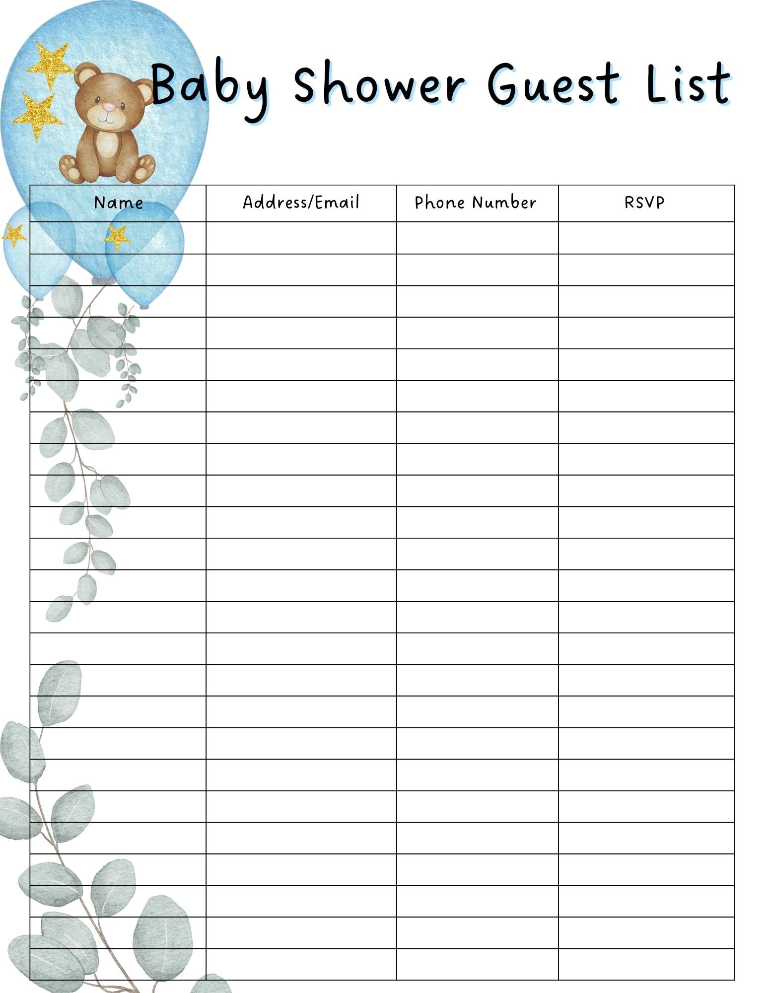 free printable baby shower guest list