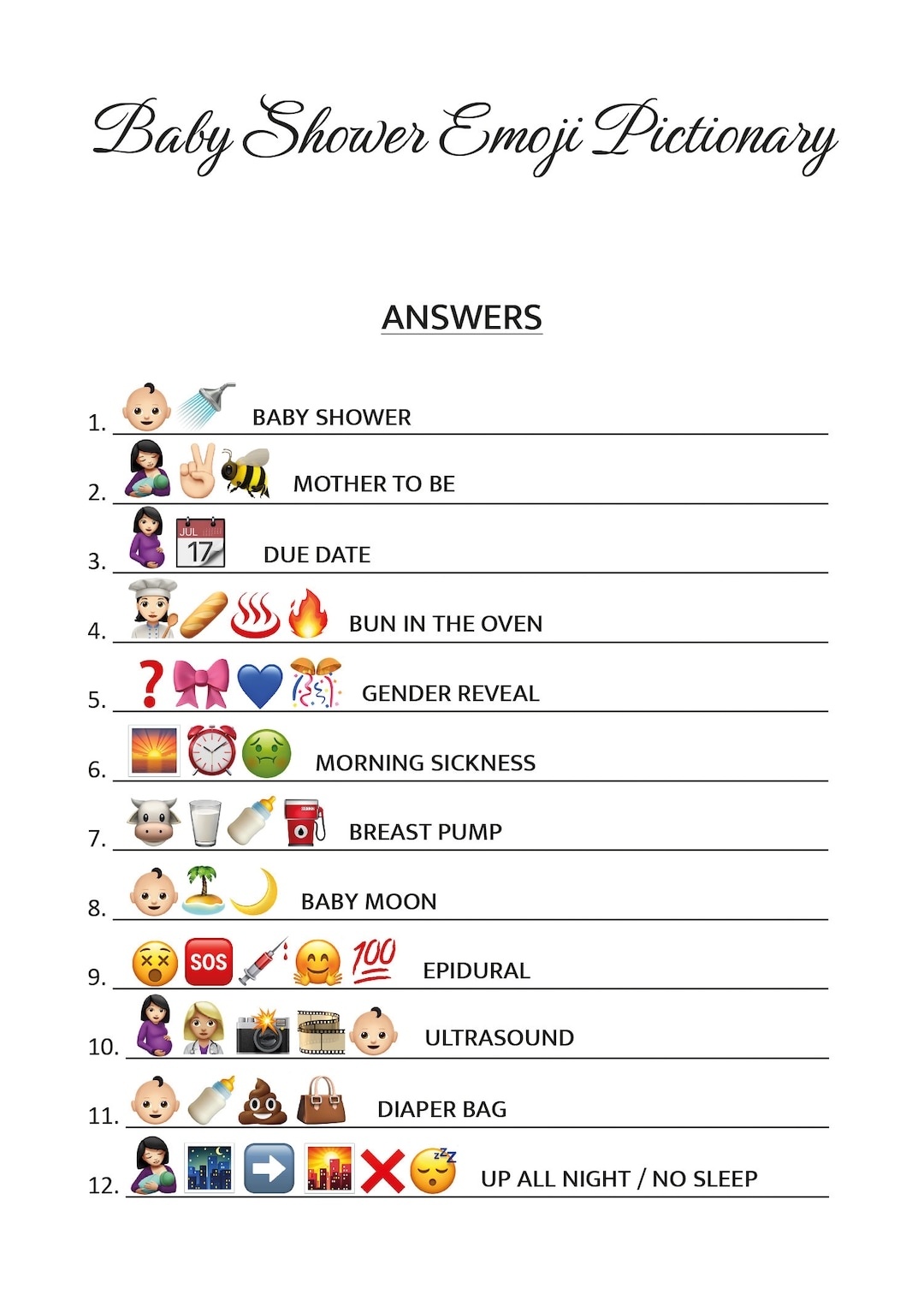 baby shower emoji pictionary free printable