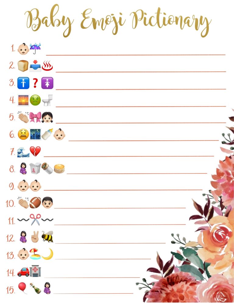 Baby Shower Emoji Pictionary L Baby Shower Game L Gold Lettering L Trendy L Answer Key L Gender Neutral L Digital Download L Printable Etsy Australia