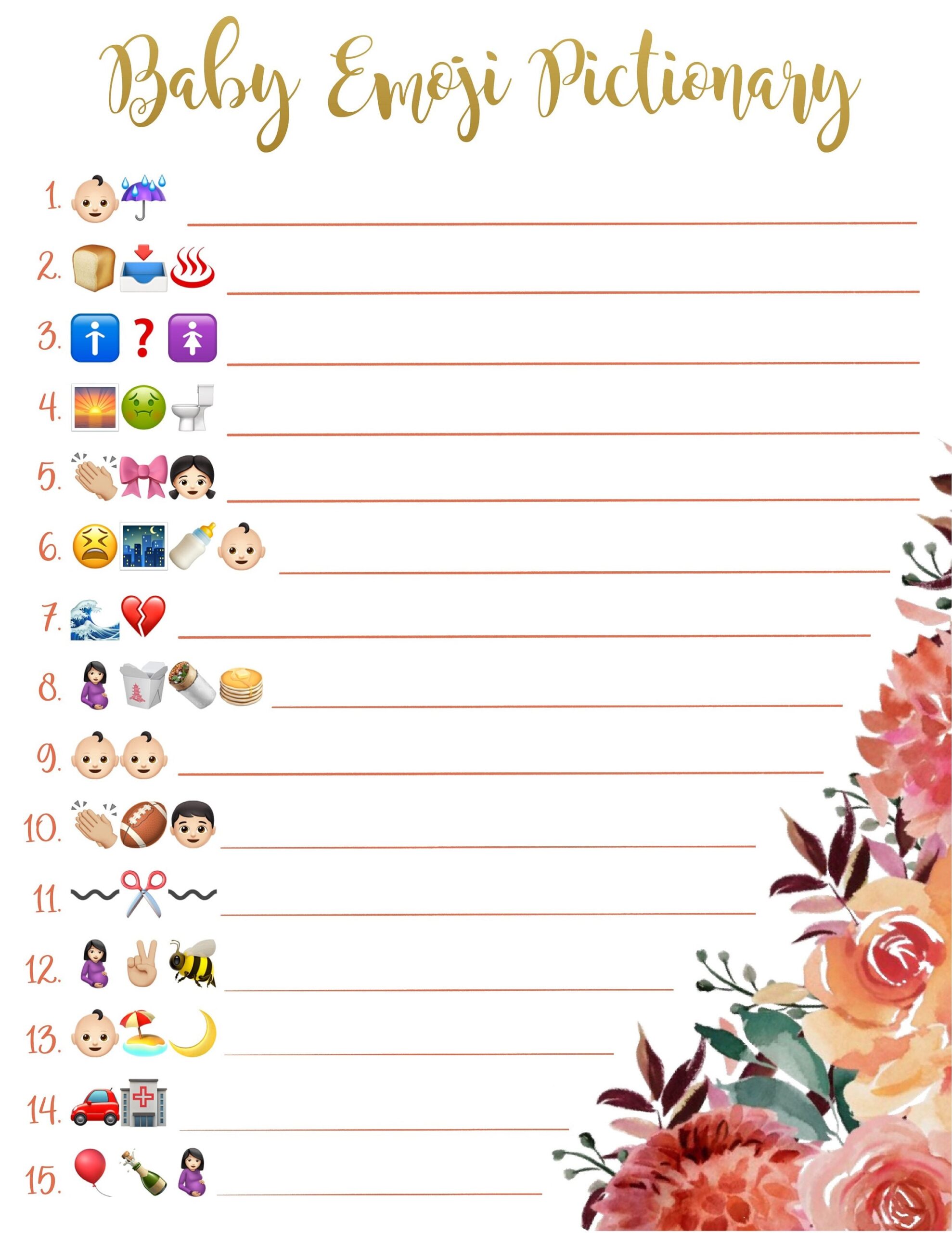 Baby Shower Emoji Pictionary L Baby Shower Game L Gold Lettering L Trendy L Answer Key L Gender Neutral L Digital Download L Printable Etsy Australia