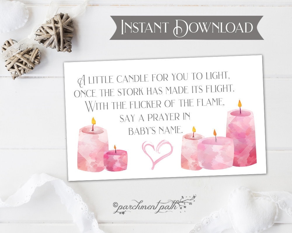 Baby Shower Favor Light A Candle Baby Wishes Card Girl Baby Shower Candle Favor Tag Printable Instant Download Etsy