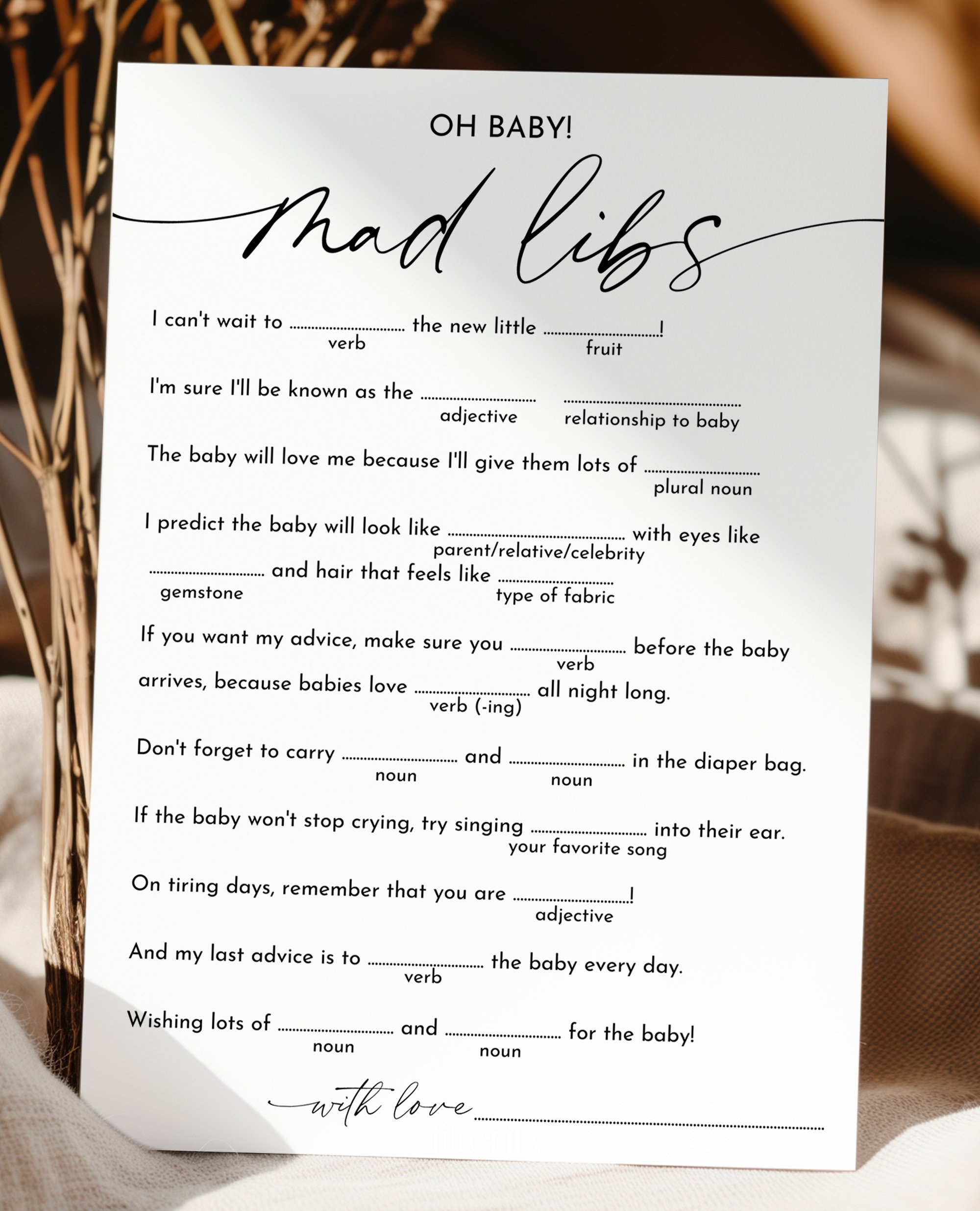 Baby Shower Game Mad Libs Baby Shower Games Printable Gender Neutral Oh Baby Mad Libs Game Gender Reveal Game Editable Template BB1 Etsy